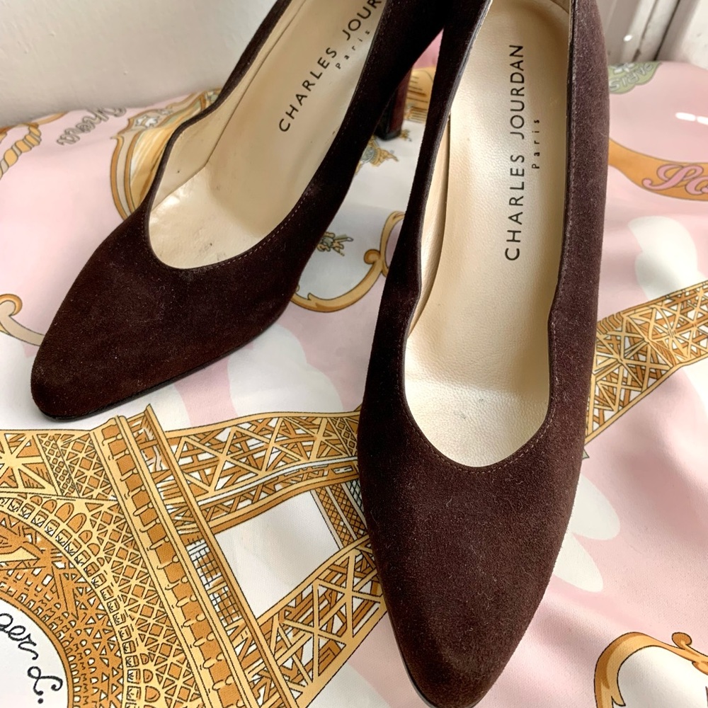 Charles Jourdan deep brown suede heels size 6-1/2